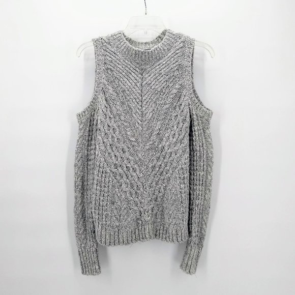 Express Sweaters - EXPRESS Cable Knit Cold Shoulder Sweater Gray M